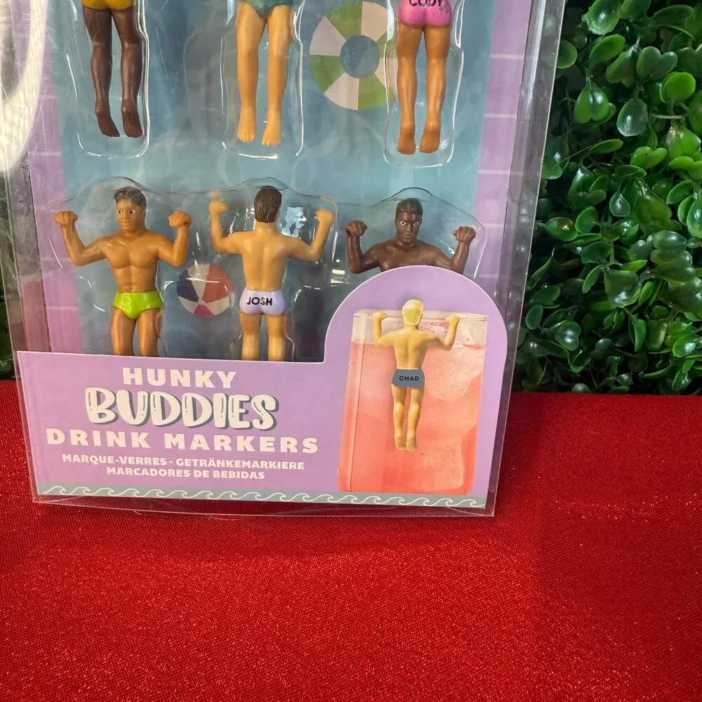 Hunky Buddies Drinking Markers 6pk New Muscle Men Glass Hangers Bachelorette Fun